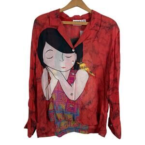 Chico's Design Women 100% Silk Top Size 1 (US 8/Medium) Sheer Novelty Artsy